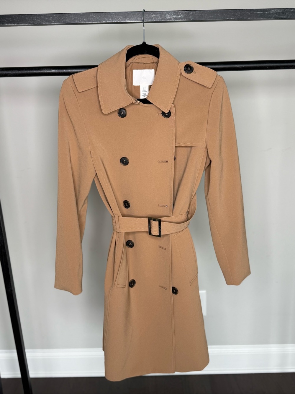 H&M Women's Camel Double-Breasted Trench Coat with Belt